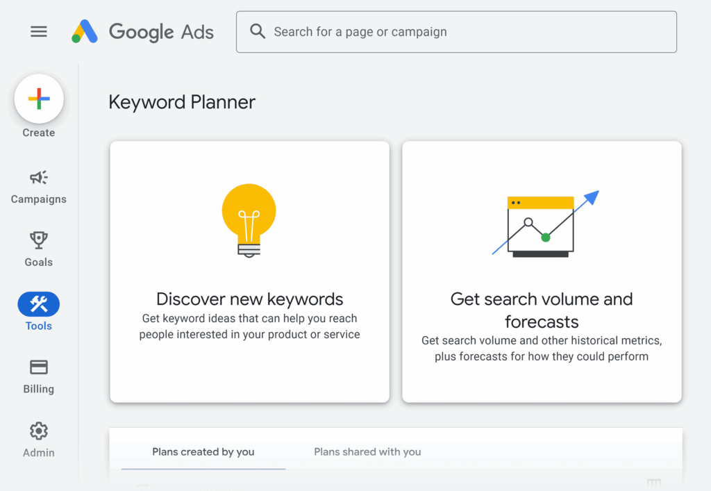 Google Ads keyword planner